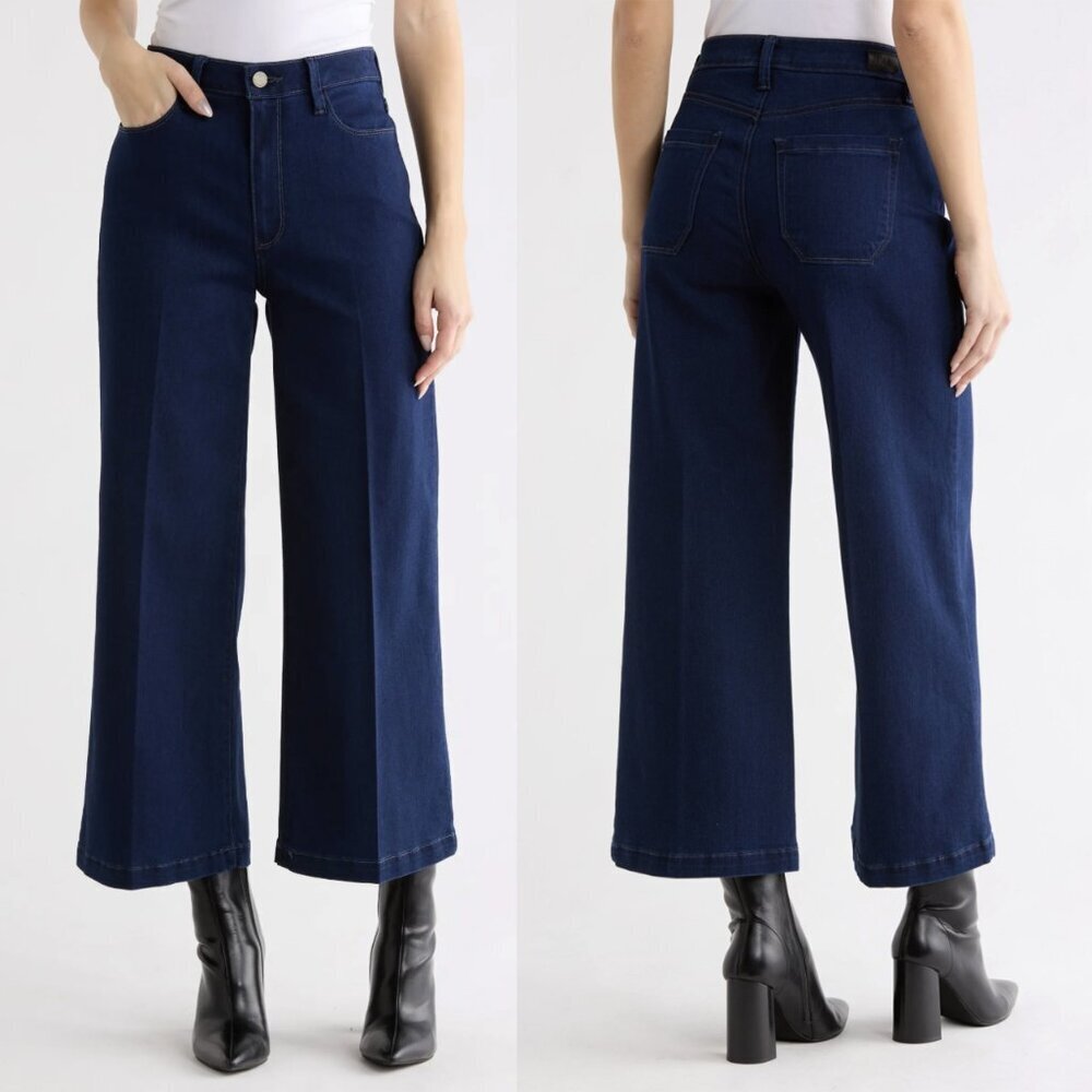 Paige Genesee Wide Leg Crop Jeans in Elvira Dark Indigo Blue Wash, size 32
